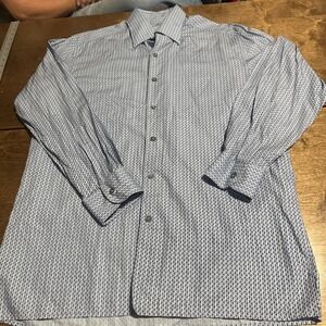 Ermenegildo Zegna Shirt Mens L Blue Paisley Button Down Long Sleeve City Italy